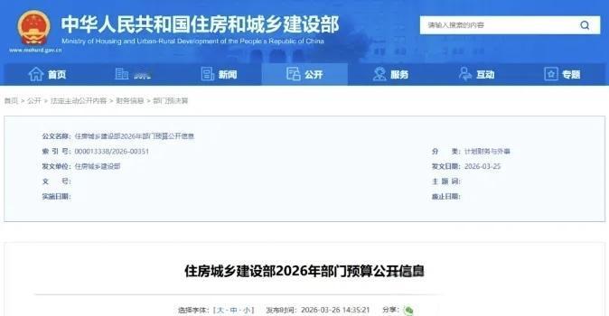 住建部2026年部门预算正式对外公布，其中住房和城乡建设行业执业资格考试与注册项