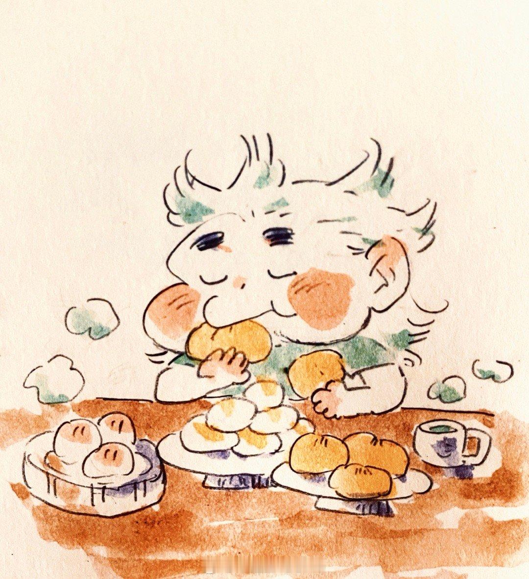 买了香香的新面粉，最近就不停做馒头～～蒸馒头～～烤馒头～～～画画时也在嚼馒头～～