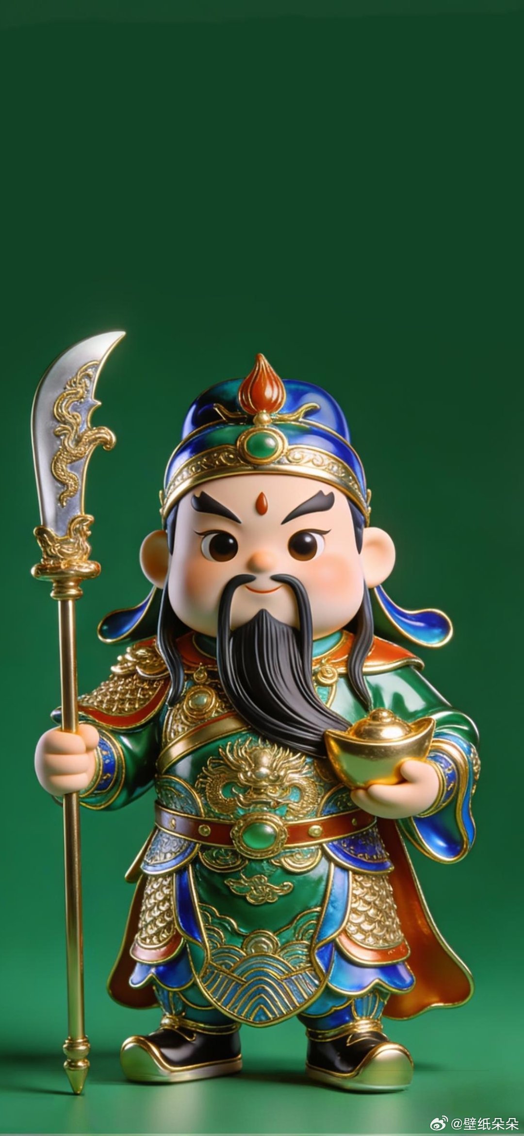 九色同款Q版关二爷守财护院壁纸～ 