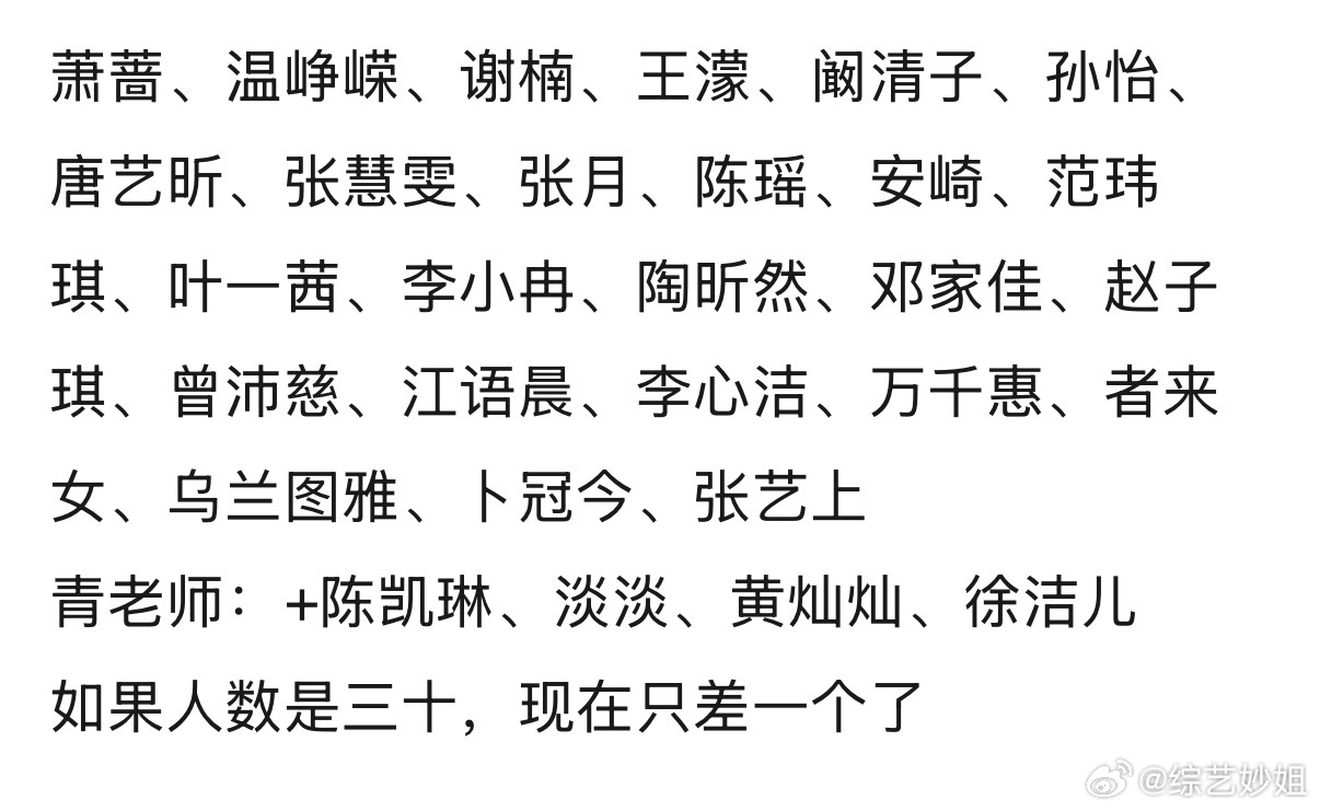 《乘风2026》阵容🍉：萧蔷、温峥嵘、谢楠、王濛、阚清子、孙怡、唐艺昕、张慧雯