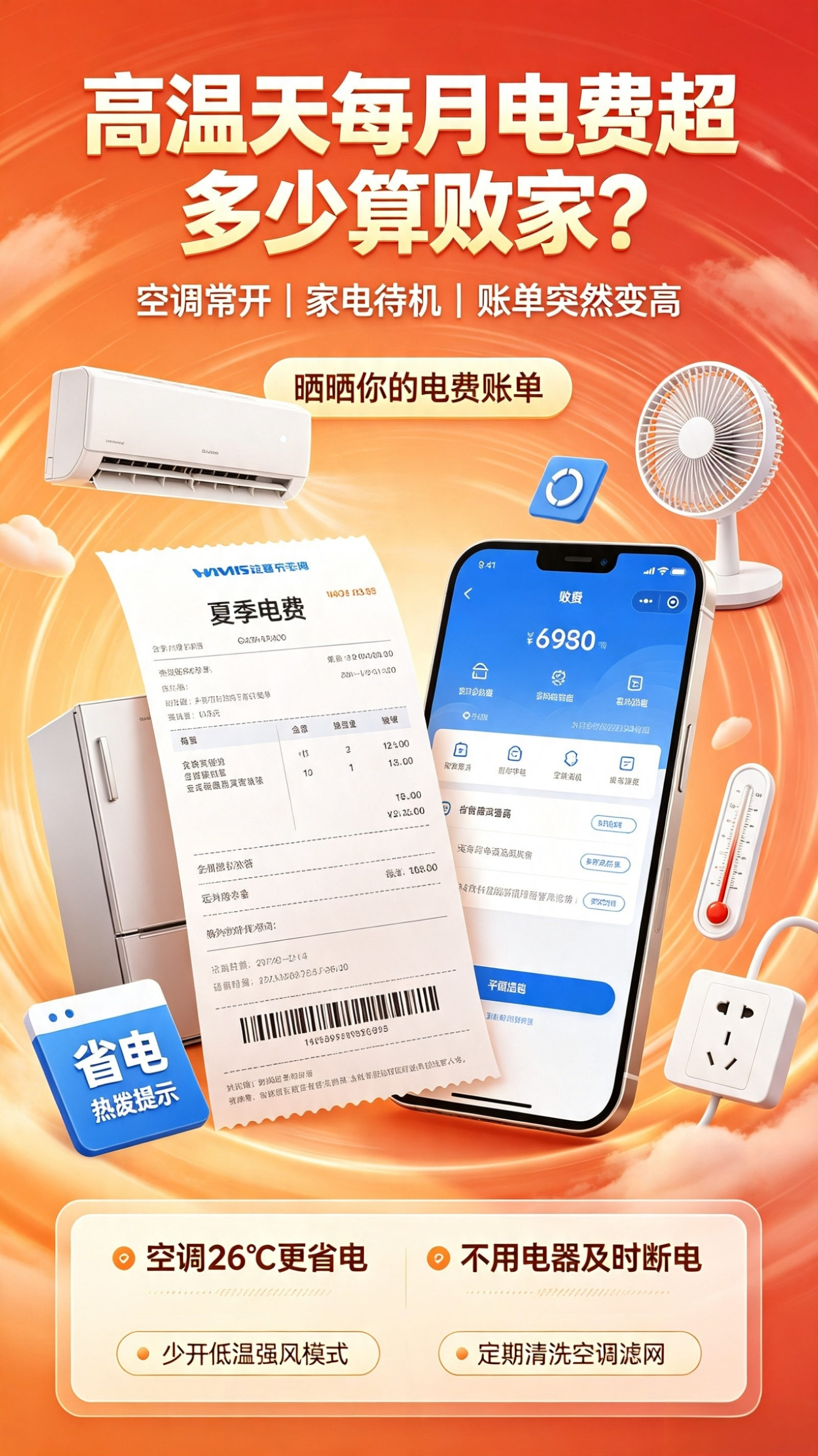 高温天每月电费超多少算败家持续高温之下，空调几乎全天待命，不少人收到电费账单直呼