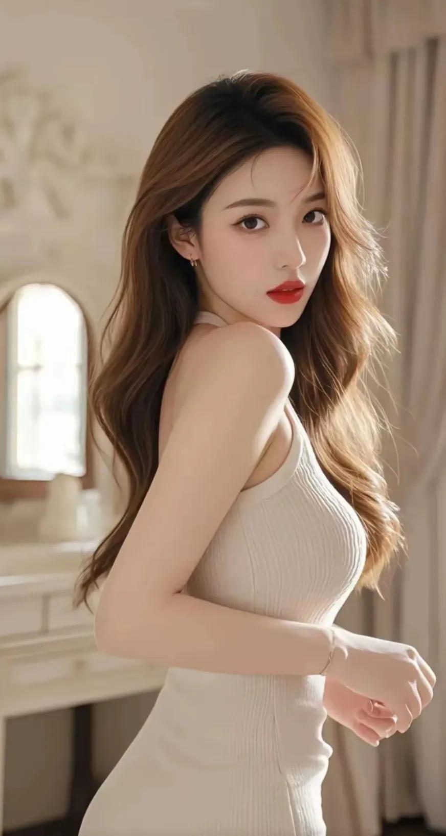 红妆美人立，镜中影自怜。清纯一笑薄红颜 清纯一笑解红颜 姿娇容艳笑容甜