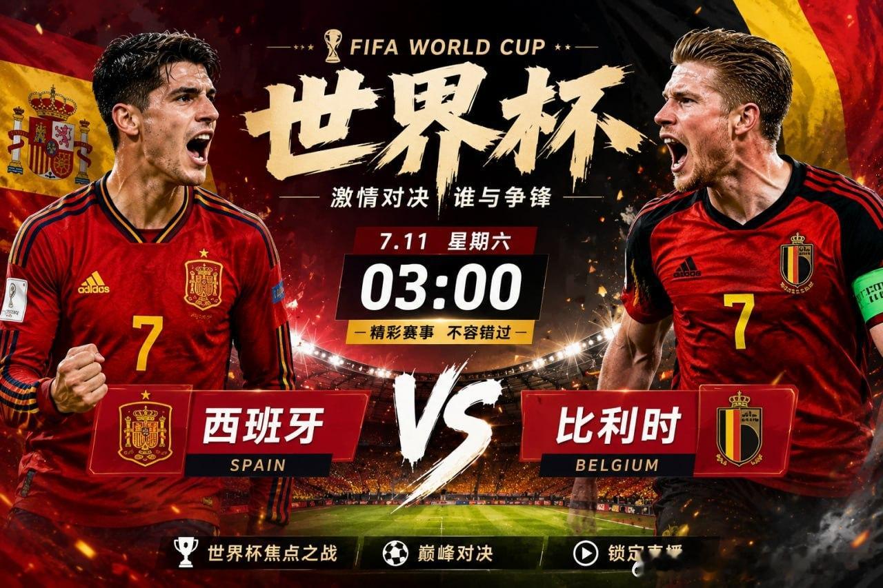 🔥世界杯半准决赛｜西班牙 🇪🇸 VS 比利时 🇧🇪北京时间 7月11日