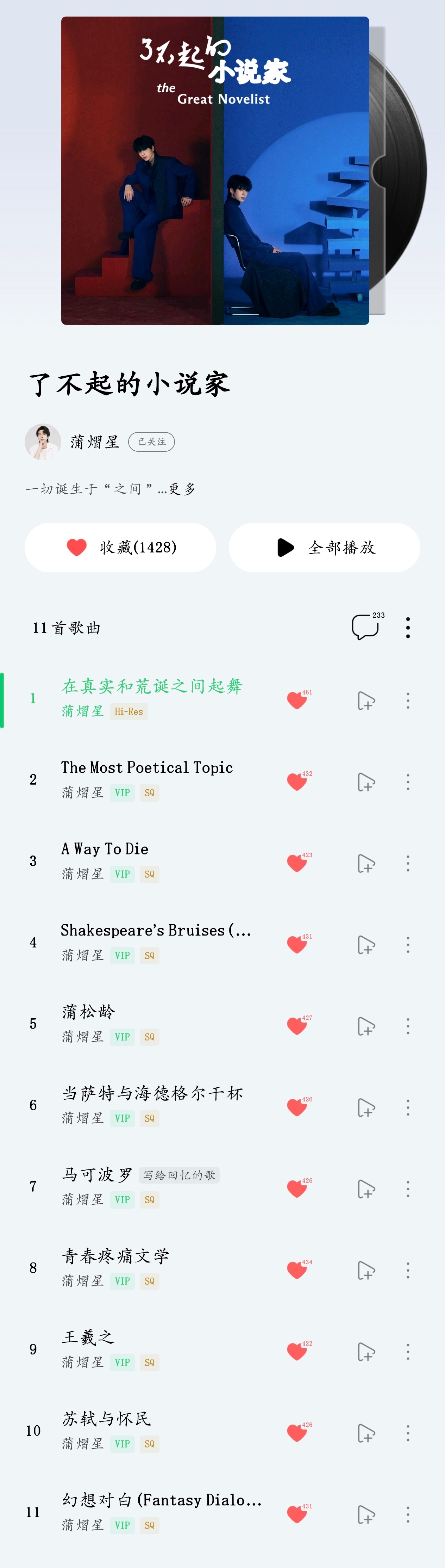 我点点点点点我评评评评评我听听听听听蒲熠星新专辑了不起的小说家 ​​​