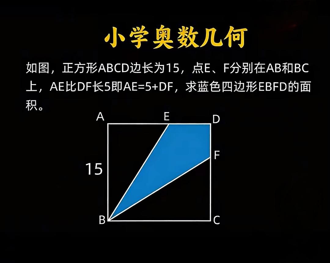 这道题其实很简单，解:
s蓝=1/2（DE+DF）*15
因为：DE=15-AE