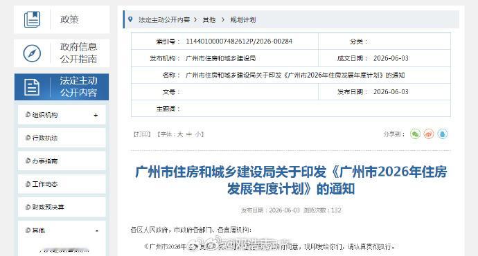 【广州2026住房供应：计划预售新房448万平】广州市住房和城乡建设局正式印发《
