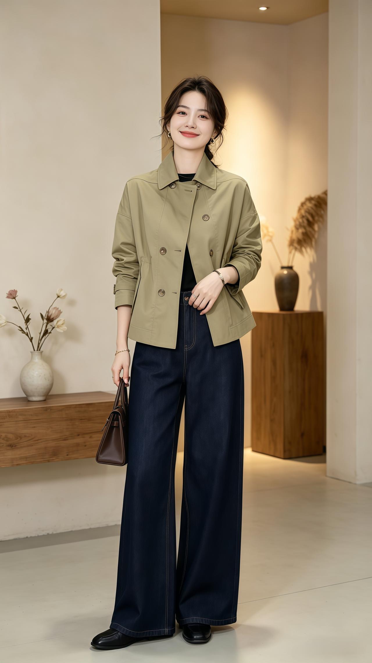 今天穿什么 穿搭 百搭短款风衣 穿搭分享 高级感穿搭