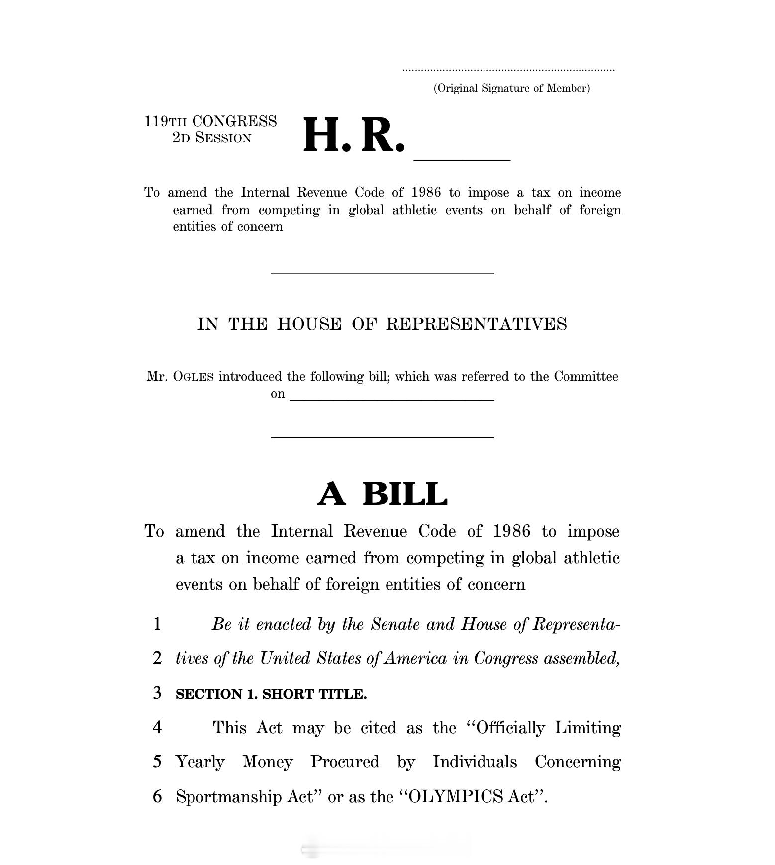 田纳西州共和党众议员 Andy Ogles 针对谷爱凌这样的运动员正在推动一项法