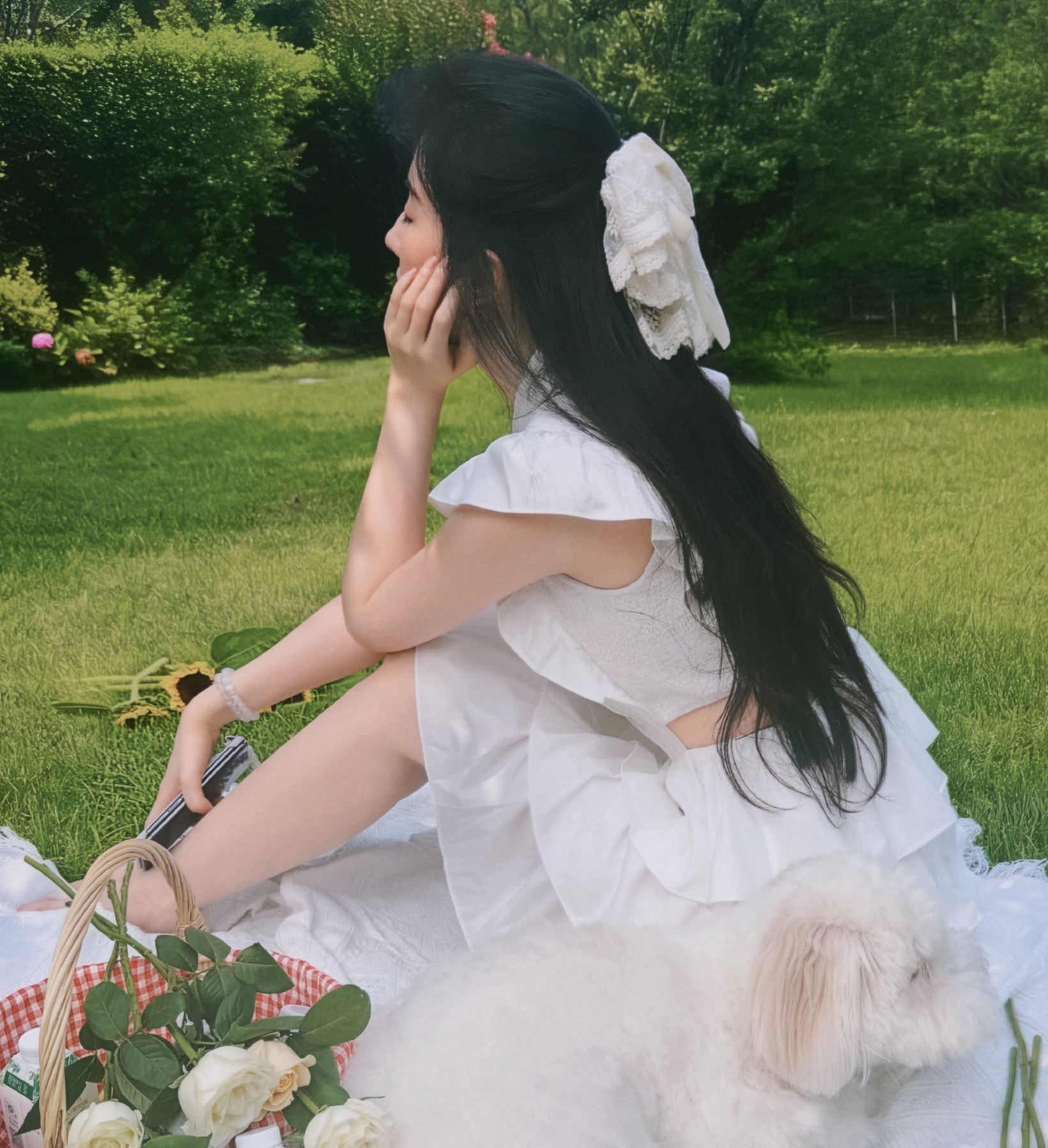 这组真的好嫩啊，我菲戴这个白色发圈太温柔了… 