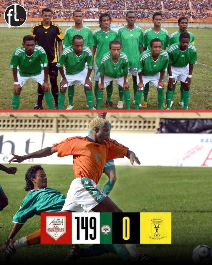 23年前的今天，足球史上得分最高的比赛：149比0。 😨那是马达加斯加锦标赛中