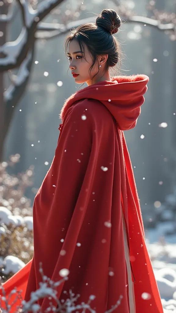 红衣映雪，风华绝代。婉秋美人 如画佳人 秋天的美女佳人 国风美俏女 温婉的佳人 