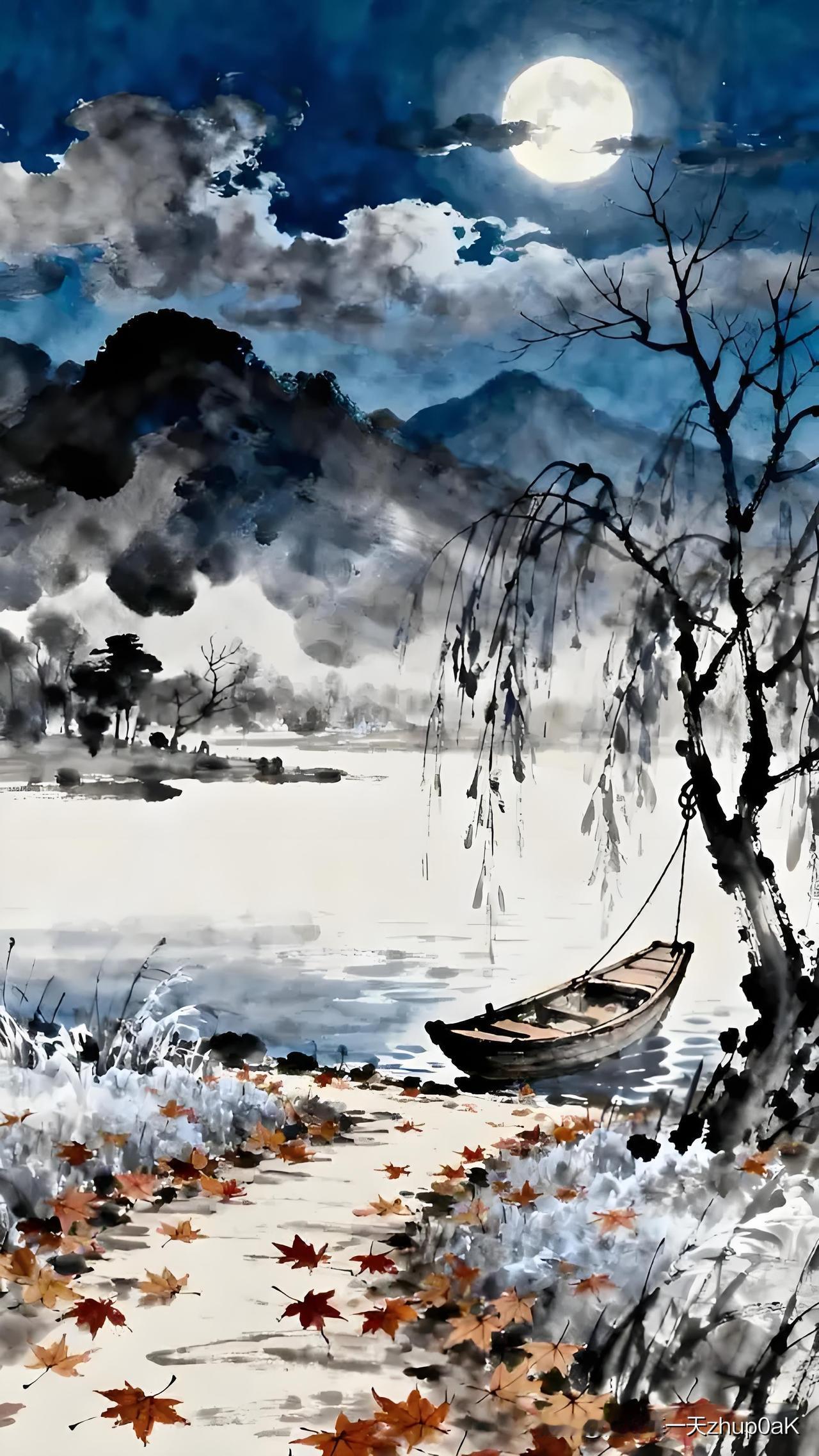 《夜留依绿亭》
——宋.朱淑真
水鸟栖烟夜不喧，
风传宫漏到湖边。
三更好月十分