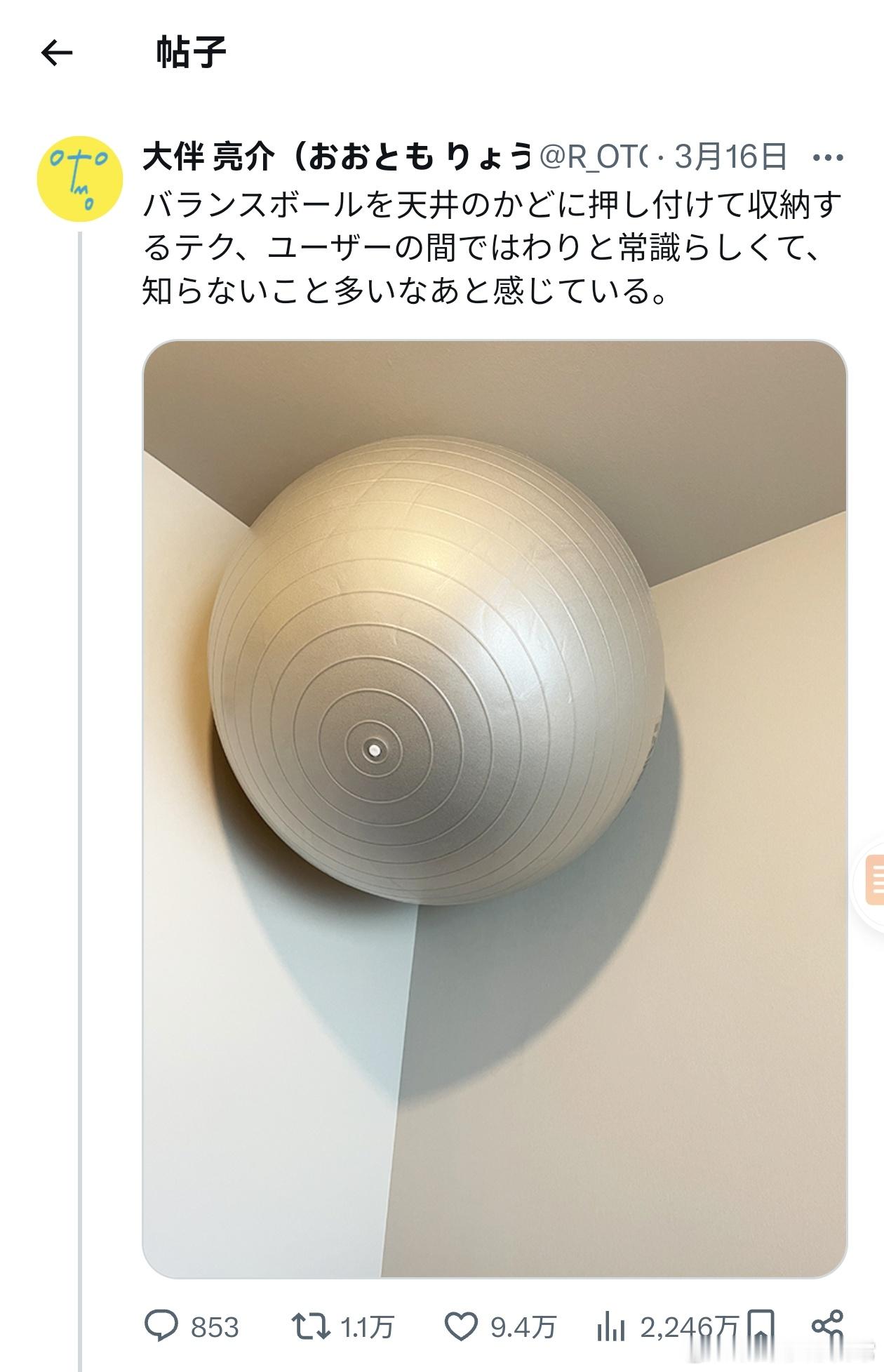 据说把平衡球收纳到天花板的墙角的这个技巧，在很多用户中是个常识，可能还有很多人不