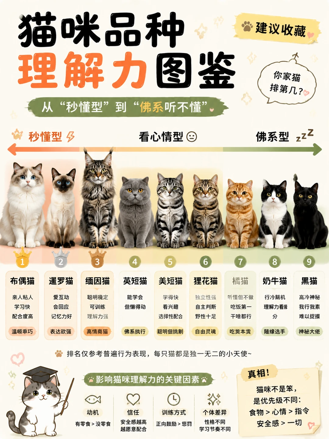 猫咪品种理解力图鉴、你家猫咪排第几？