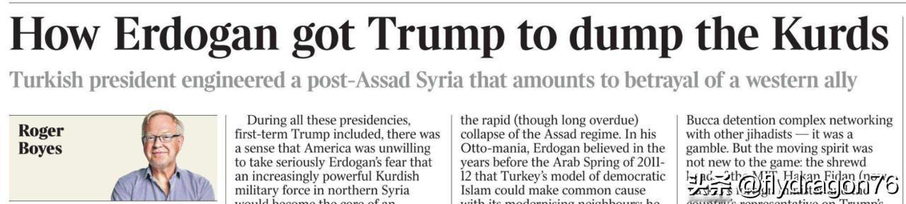 🇬🇧英国《泰晤士报》首席外交评论员罗杰·博伊斯今天对特朗普在埃尔多安的授意下