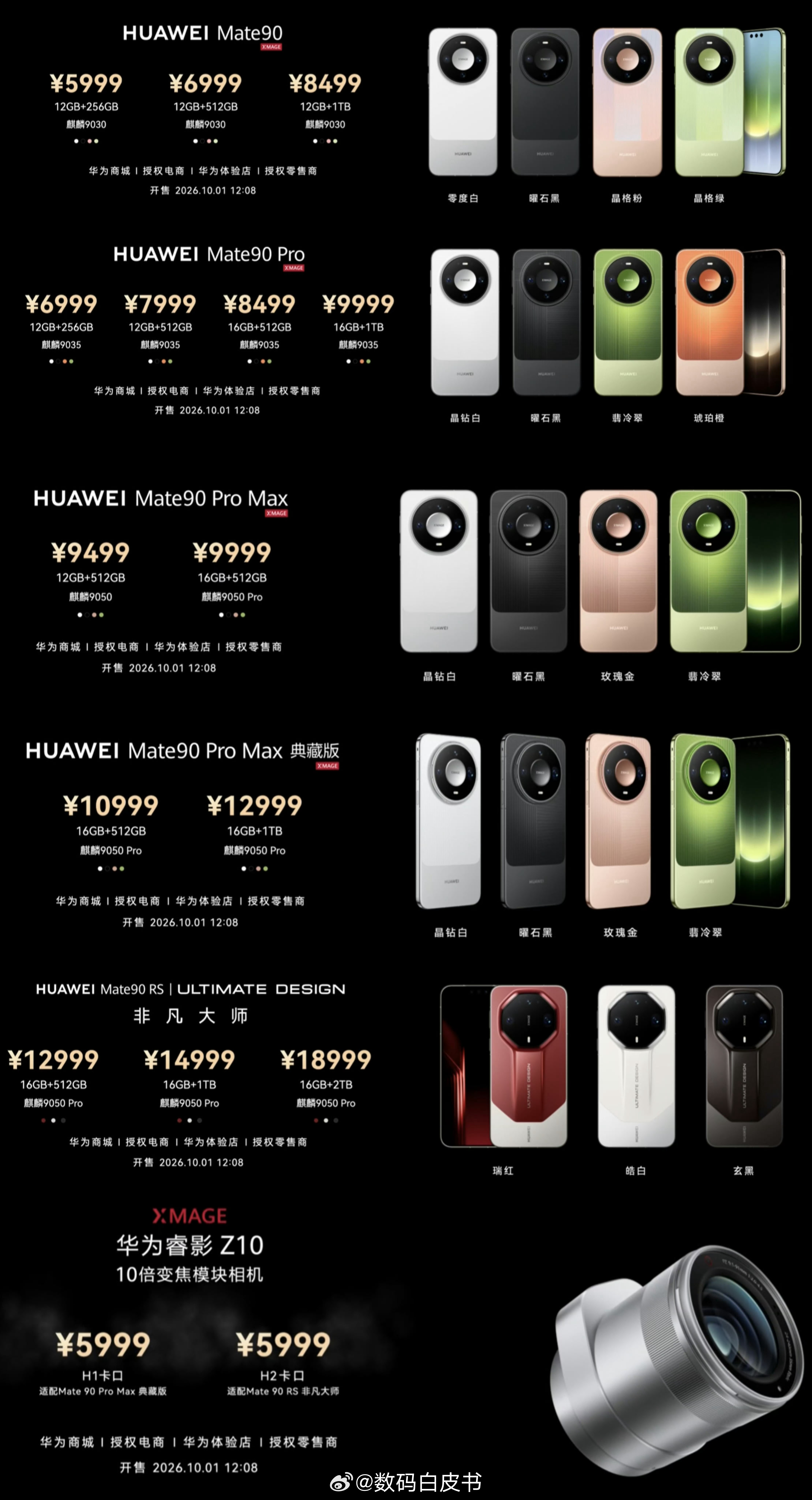 华为Mate90全系机型公布价格及全系配色，一图速览～ ​​​