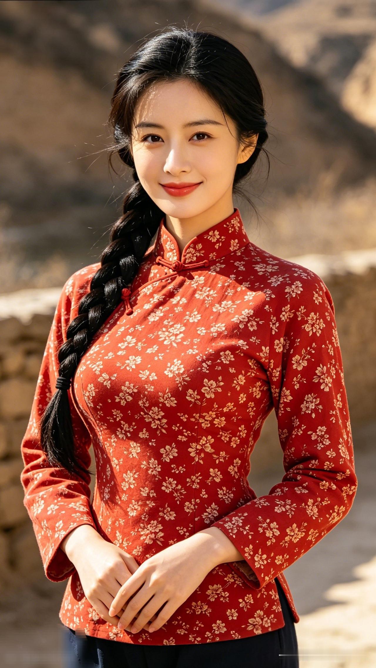 古风少女，红衣花影，笑靥如花