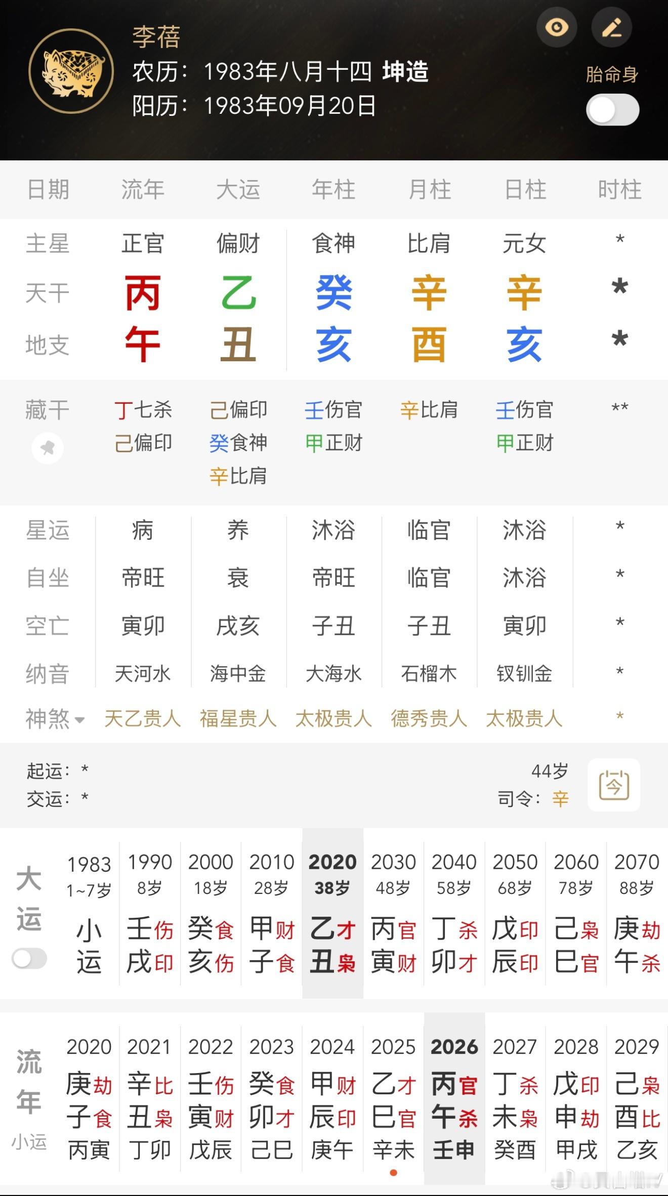李*蓓这个8字金清水白是身强食伤泄秀，喜水木忌土金的25年巳亥冲，26年丙辛合、