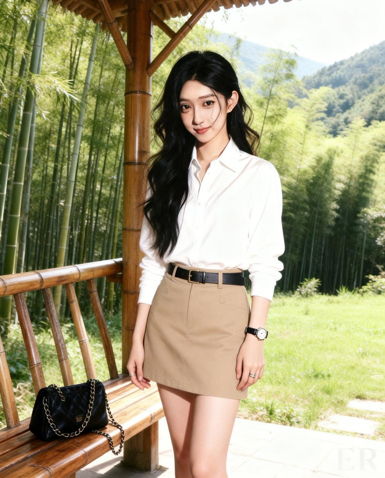 竹林深处，美人倚栏。美女自拍