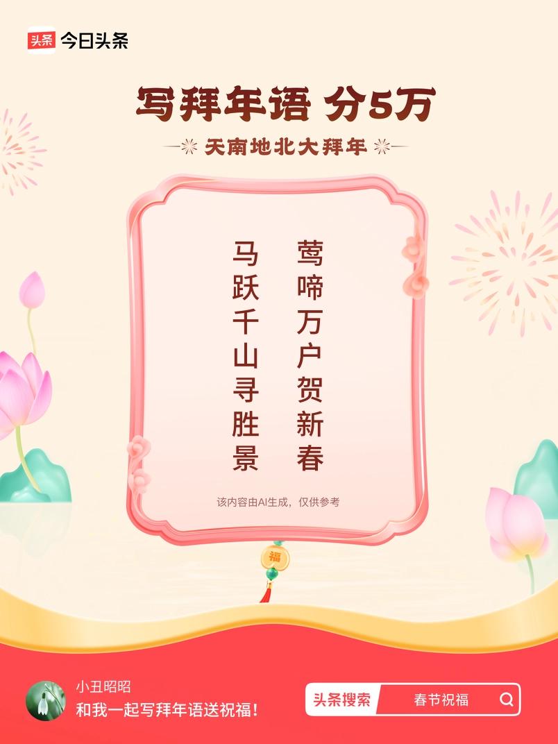 写拜年语送祝福新春拜年送祝福！我的祝福是：“马跃千山寻胜景，莺啼万户贺新春”！快