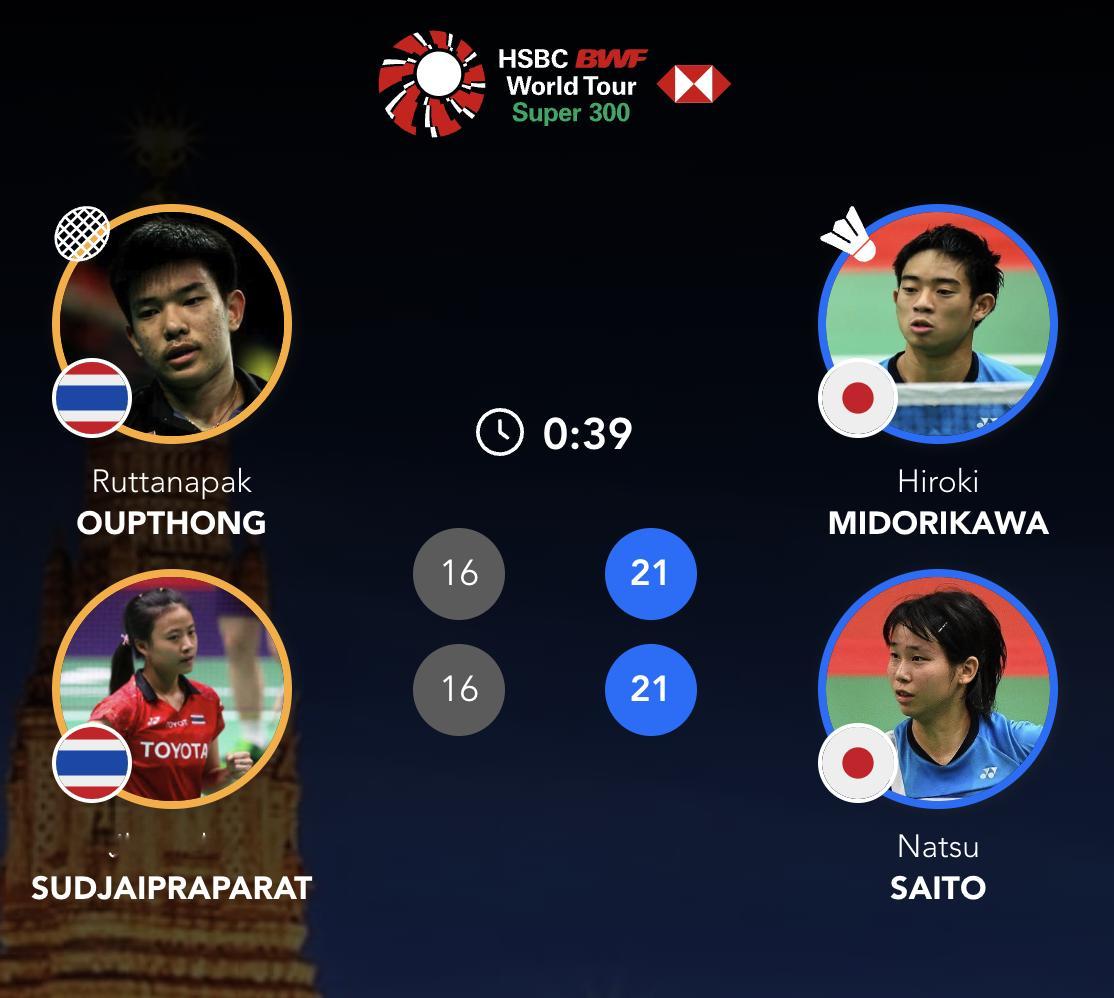绿川大辉/斋藤夏🇯🇵 21-16、21-16 🇹🇭鲁塔纳帕克/杰尼查半决