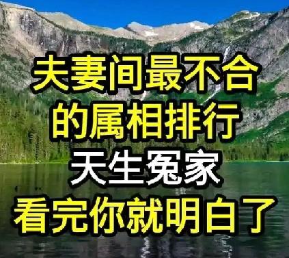 夫妻间最不合适的属相排名——“天生冤家”，对照一下你自己的属相，就明白了

按传