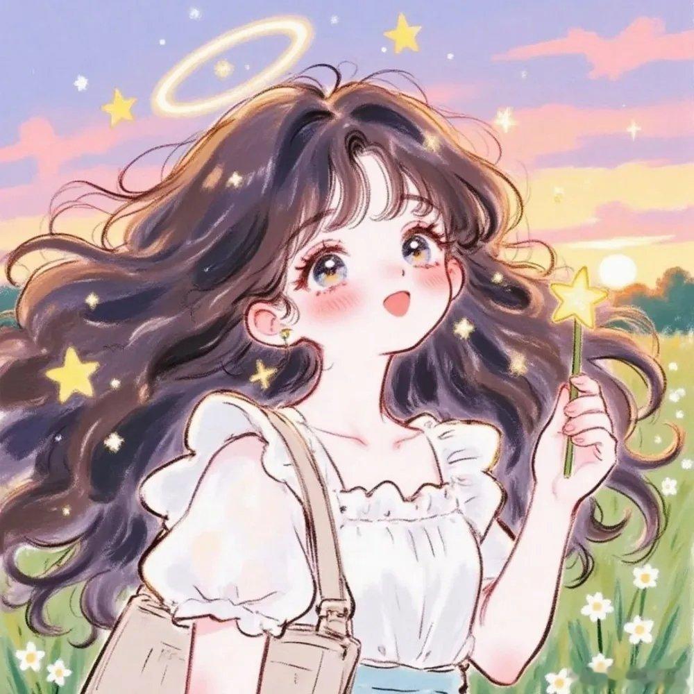 快乐星空女孩卡通头像 