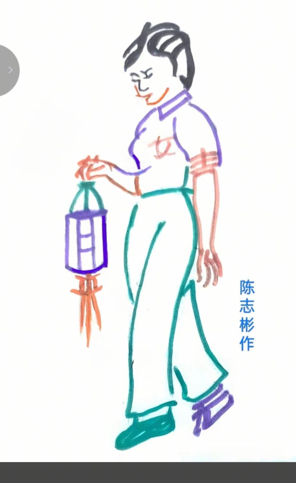 看图画面真有趣；
美女手提一灯笼；
休闲漫步在走路；
图中隐藏几个字；
就等你来