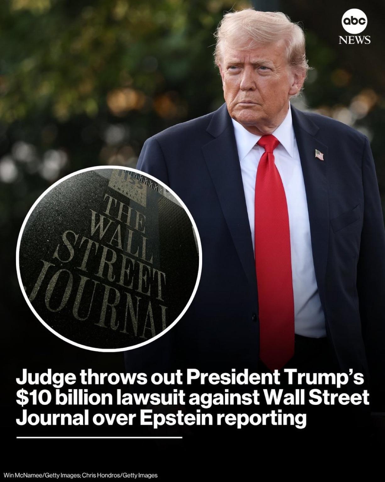 美国一名法官驳回了特朗普针对《华尔街日报》价值100亿美元的诽谤诉讼，该诉讼源于