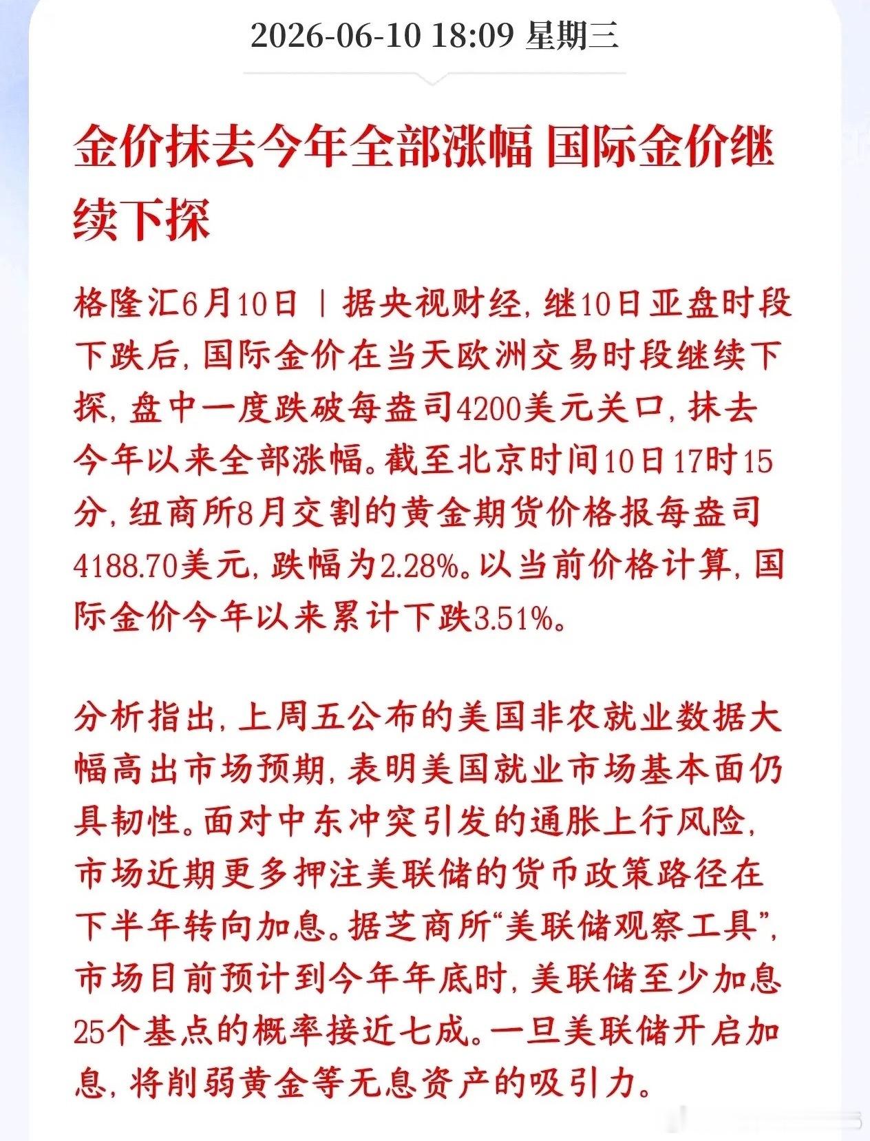 黄金投资逻辑短期失效，加息预期压制黄金上行黄金今年从赚变亏，全年反跌3.51% 