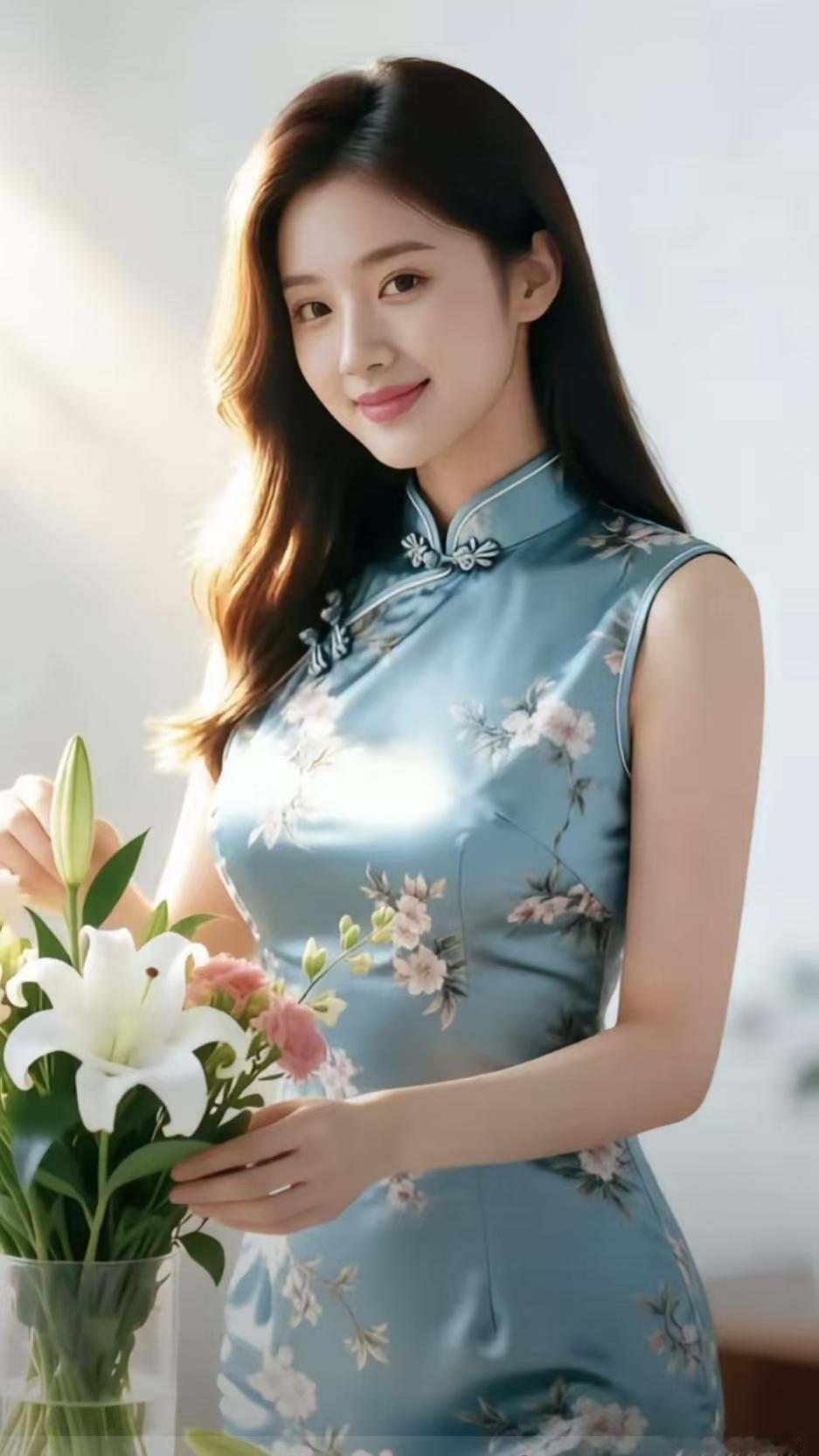 天净沙·兰室
淡蓝旗袍华光，
清芬一瓣盈堂。
云鬓天然淡妆。
兰叶悠长，
诗心暗