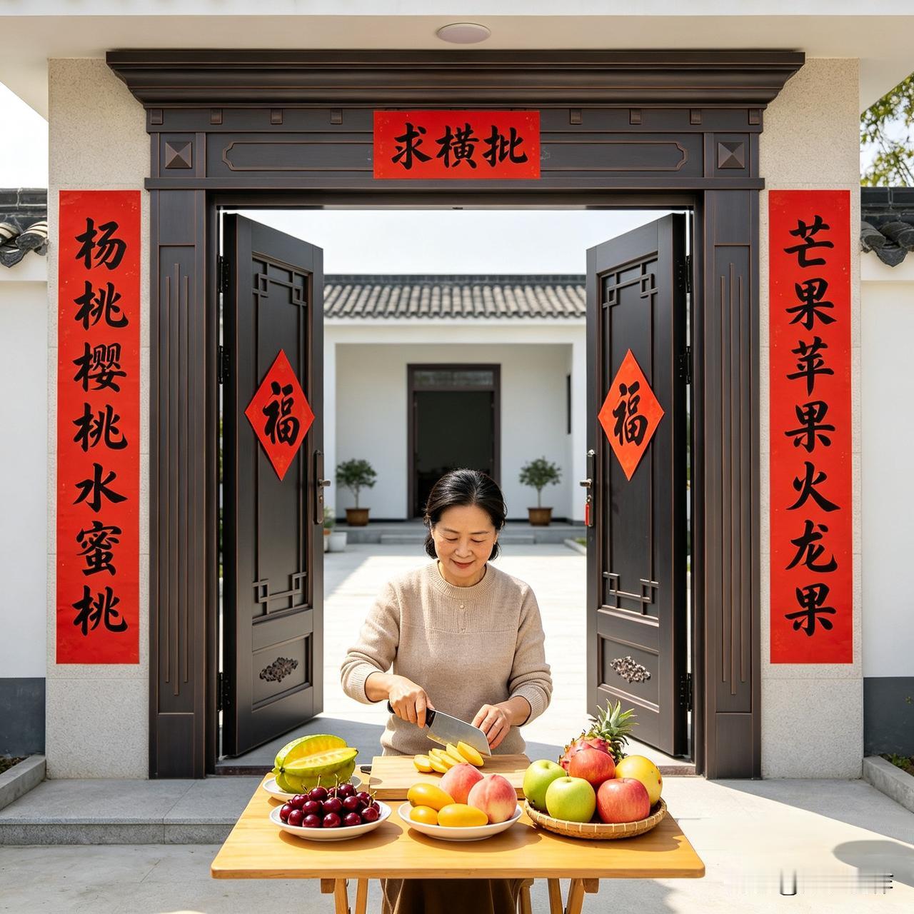求横批高手出招 

上联：杨桃樱桃水蜜桃
下联：芒果苹果火龙果
 
这副联全是水