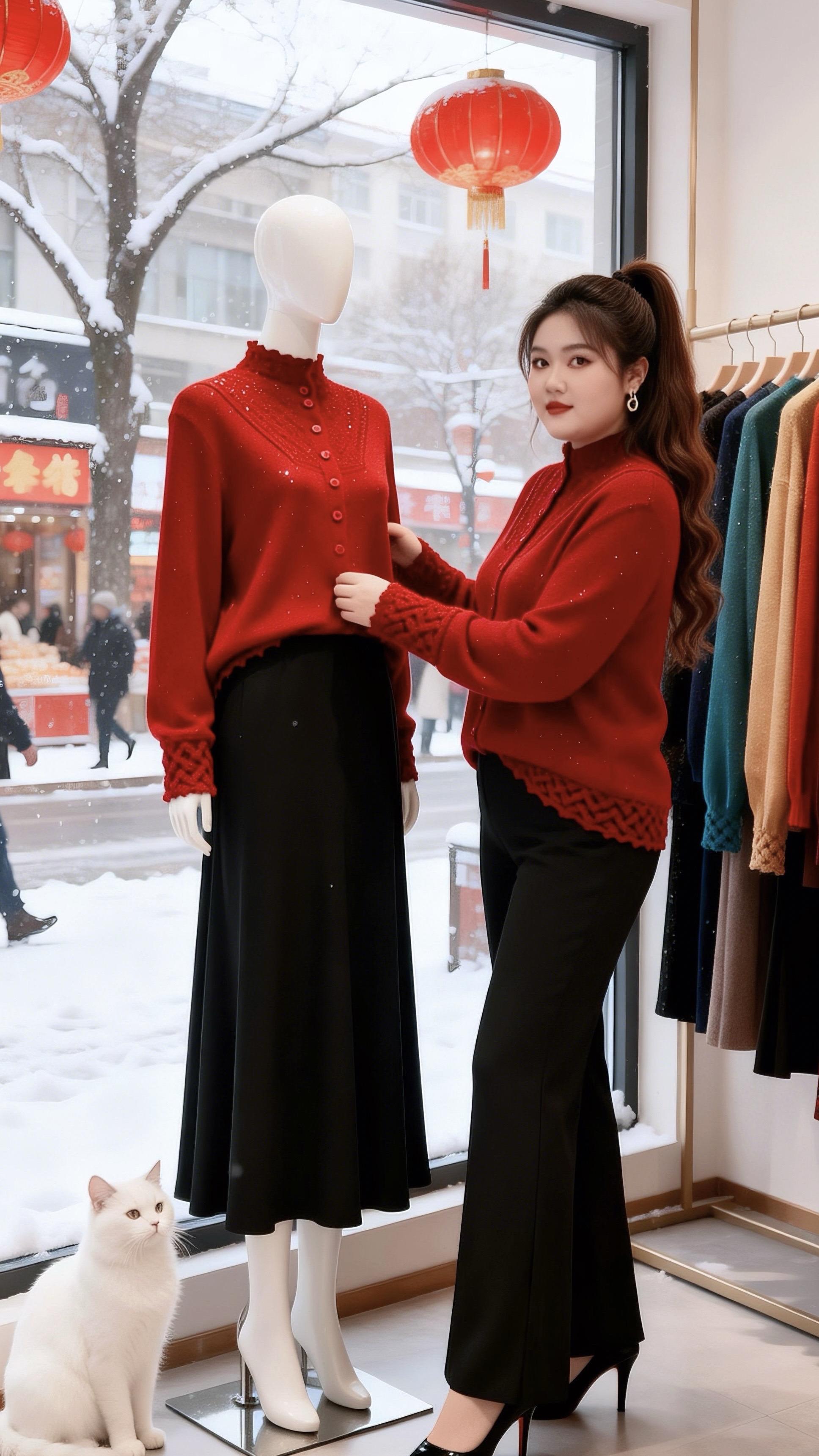 大码穿搭红色毛衣新年好运红我先穿上了年底微胖女生体面穿搭就要穿得漂漂亮亮去聚会