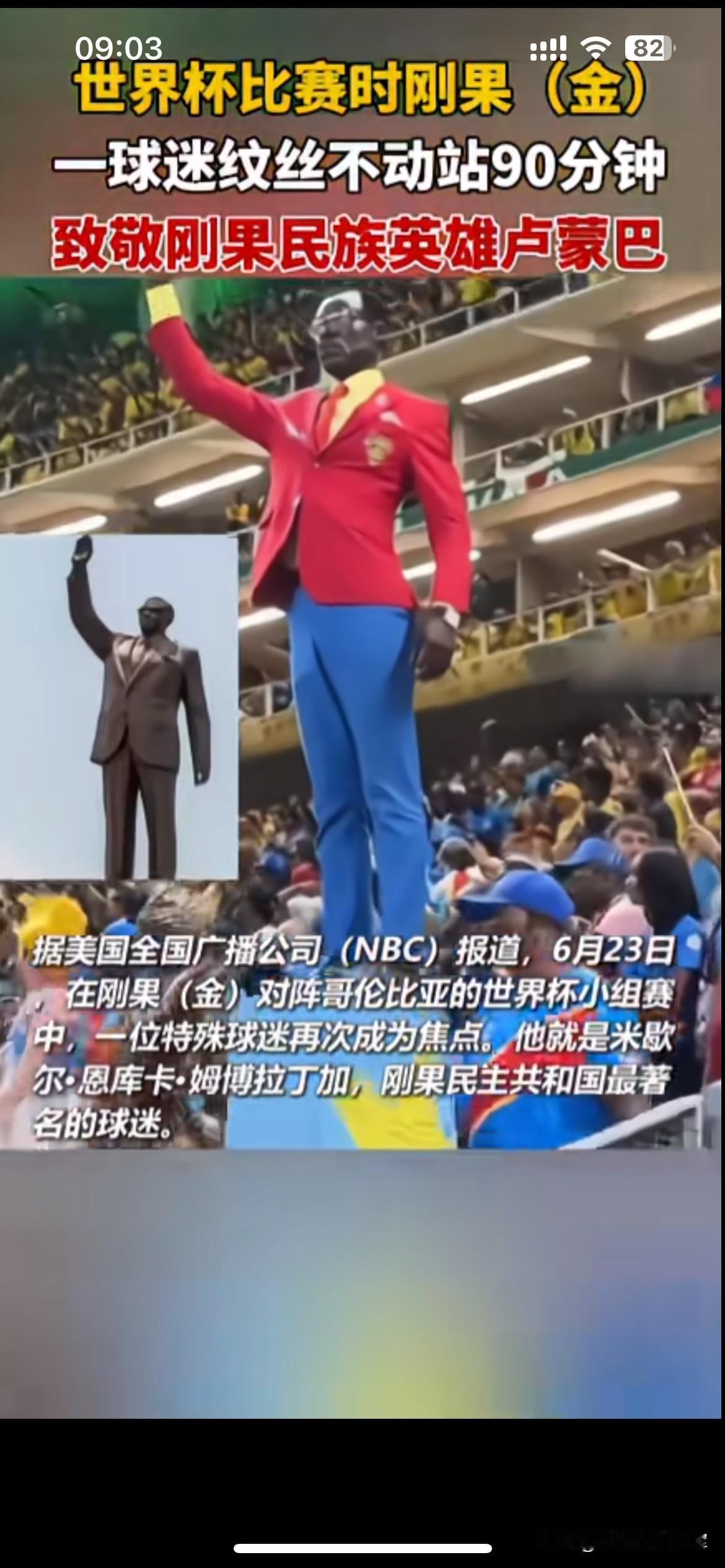 站满90分钟一动不动，世界杯看台出现一尊“真人雕像”
世界杯刚果（金）对阵哥伦比