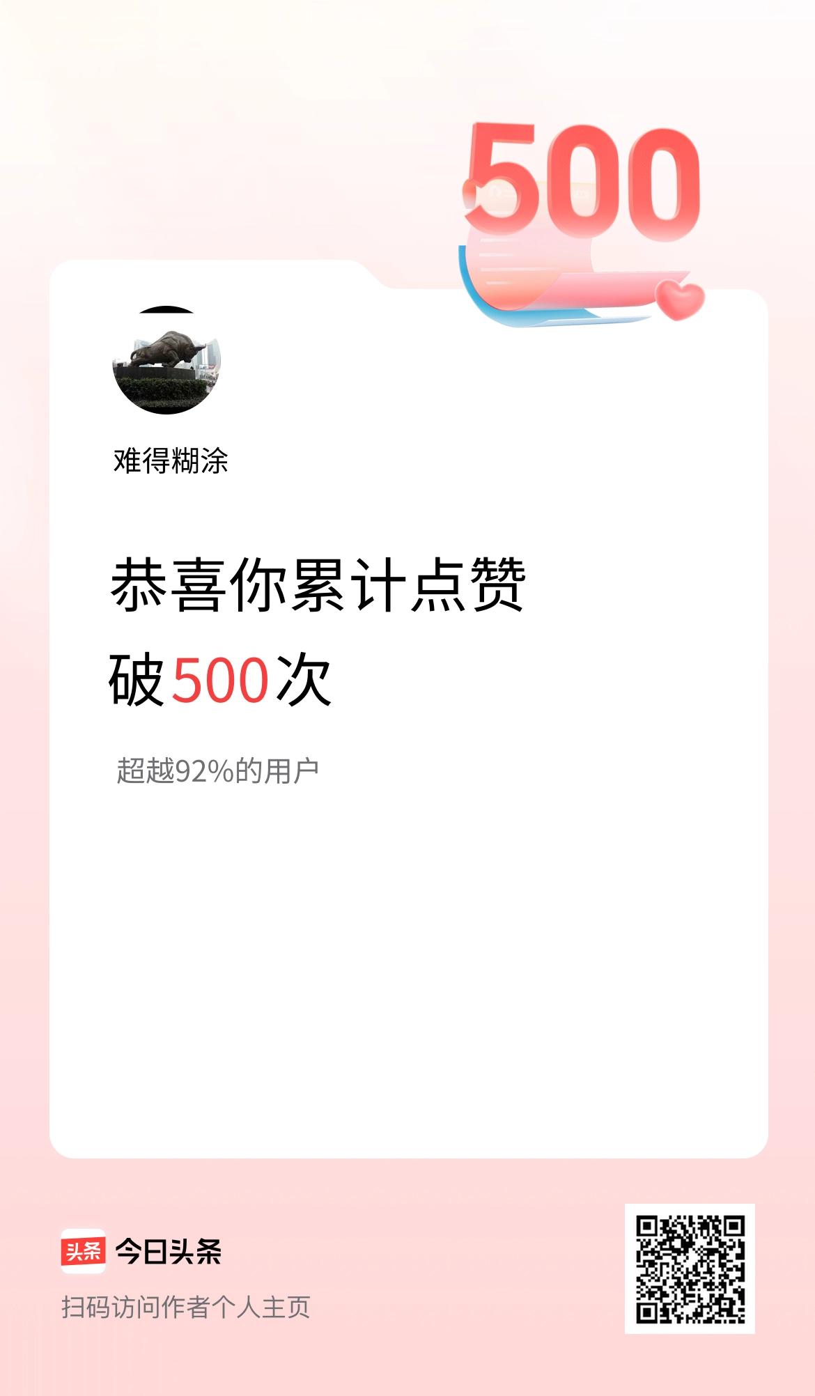 我在头条累计点赞破500啦！