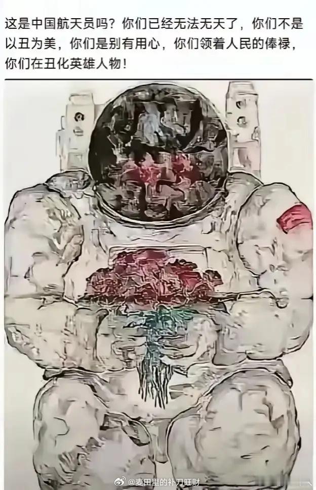 旺财v评 呃，。。。这是清华美院教授丁荭笔下的航天员？为了名想博出位，可以理解。