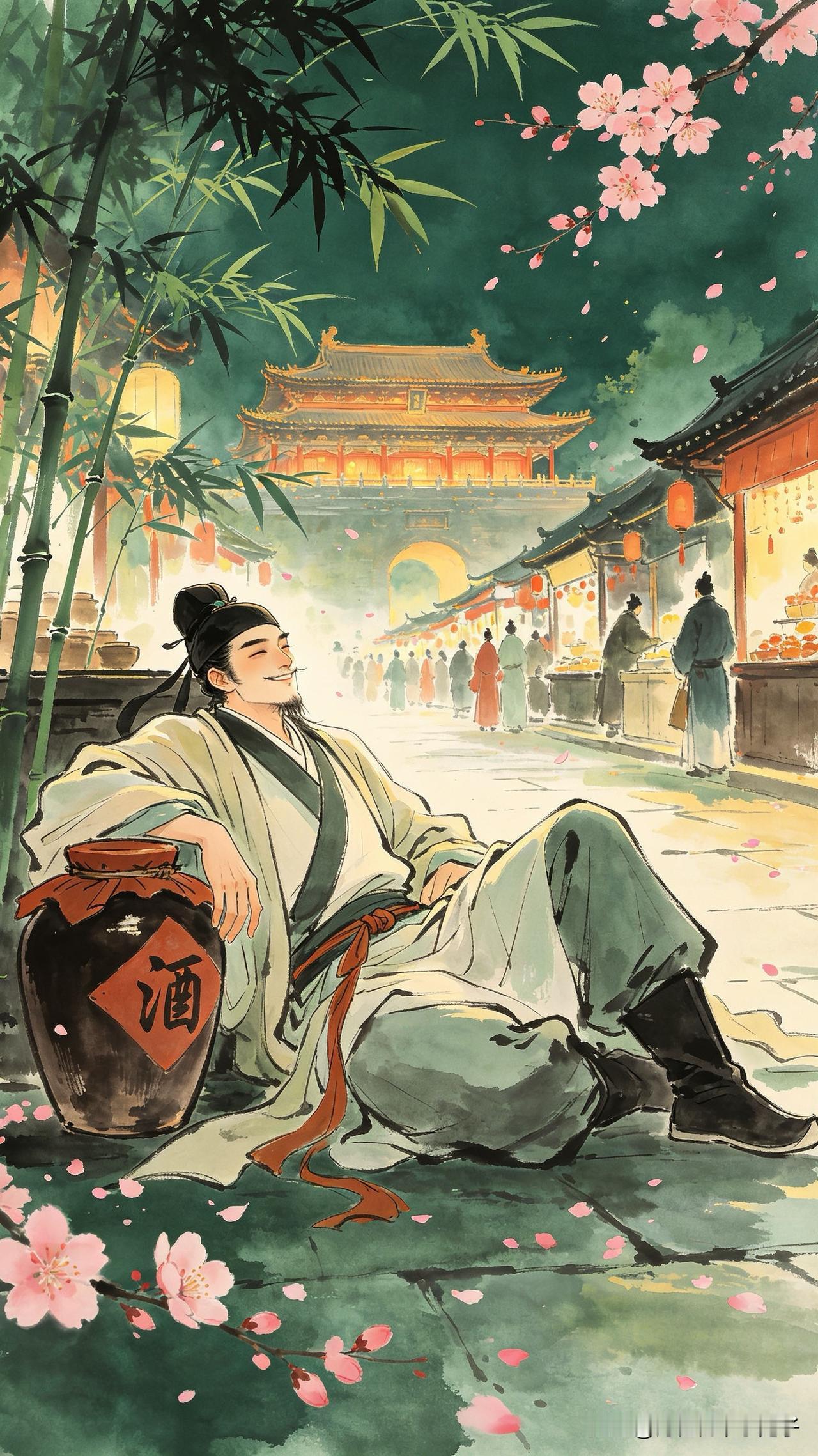 邀月曾经到玉墀，
锦袍半解笑娥眉。
长安市上眠初醒，
        
…………