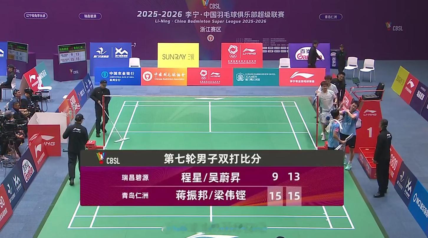 瑞昌碧源 0-1 青岛仁洲 男双 程星 吴蔚昇 9-15 13-15 蒋振邦 梁