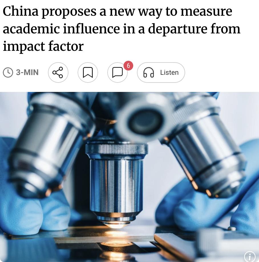 外媒：中国研究人员提出了一种不依赖传统"影响因子"的新学术评价方法，推出覆盖40