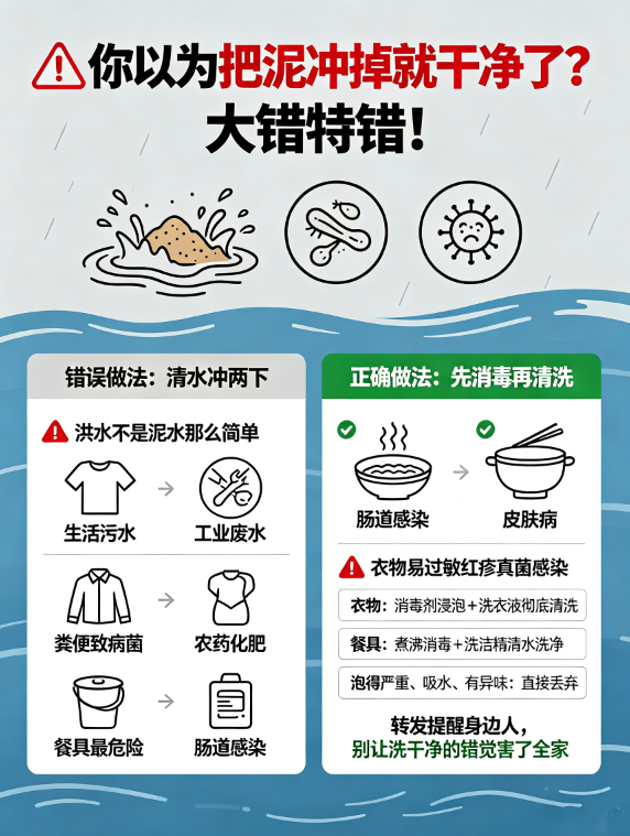 【洪水泡过的东西千万别只洗表面】被洪水泡过的衣服餐具，你以为把表面的污垢冲掉就干