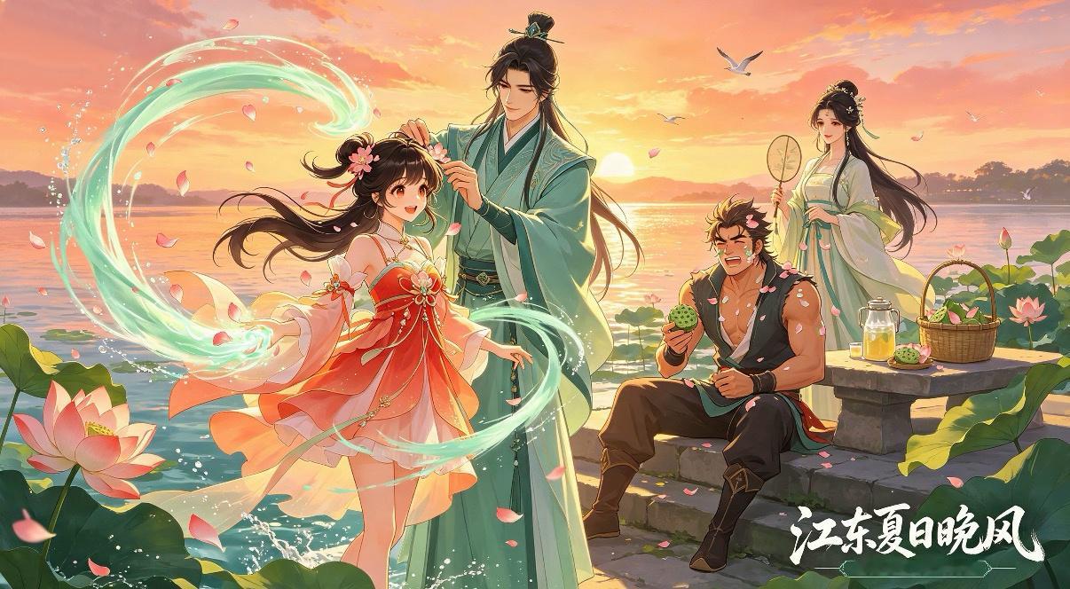 −江东夏日−盛夏的江东，蝉鸣聒噪，太阳迟迟不肯沉落。都督府后院一池荷花开得肆意，