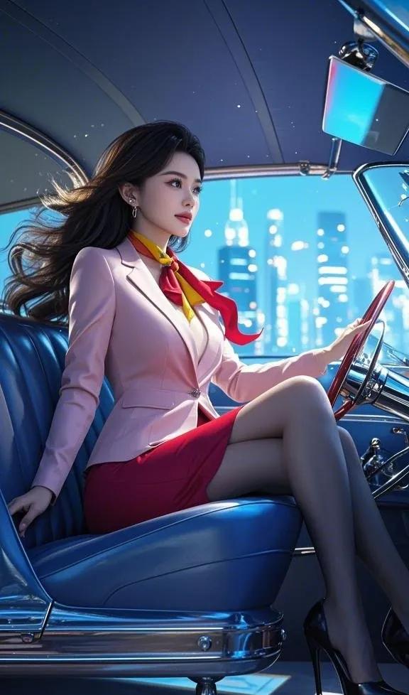 优雅白领风，粉色西装+红色丝巾，自信满满！慕瑶西服美女 性感迷人的秘书 魅力秘书
