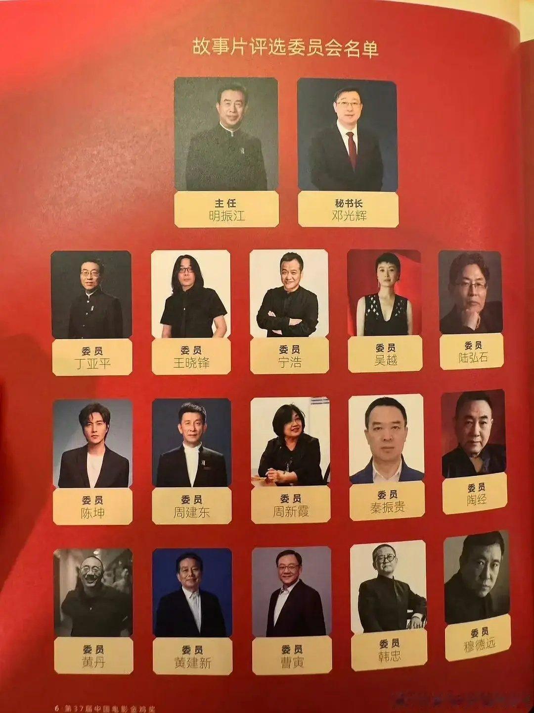 金鸡奖故事片单元评委，含男量严重超标……扑坤靠资历熬上去了吗？吴越有电影奖提名也