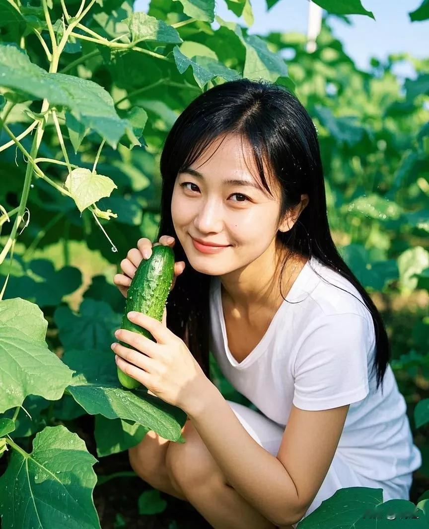 田园之乐
 
在翠绿的怀抱里蹲下
我握住一根黄瓜
它带着新鲜的刺
像生活里小小的