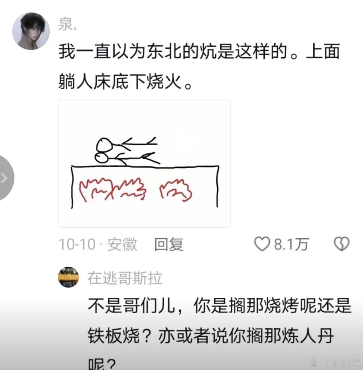 东北的炕原来不是图1这样嘛，直接在炕下面烧火，我还寻思东北人这么抗热[思考] ​