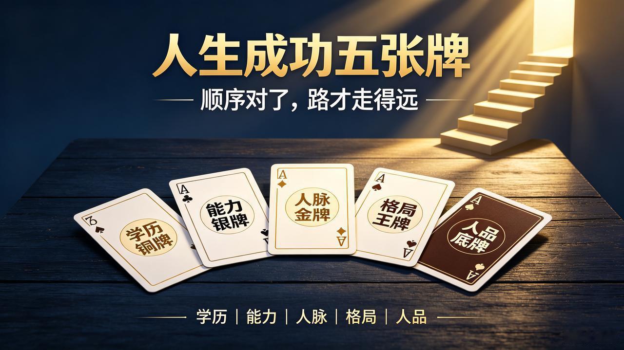 人生成功的五张牌
人生若想行稳致远，手中有五张至关重要的牌：
学历是铜牌；
能力