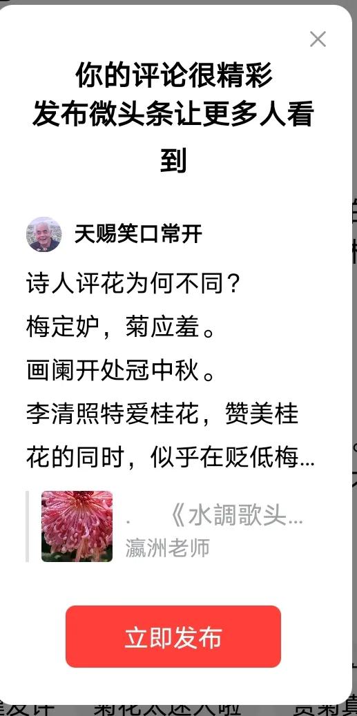 诗人评花为何不同？
梅定妒，菊应羞。
画阑开处冠中秋。
李清照特爱桂花，赞美桂花