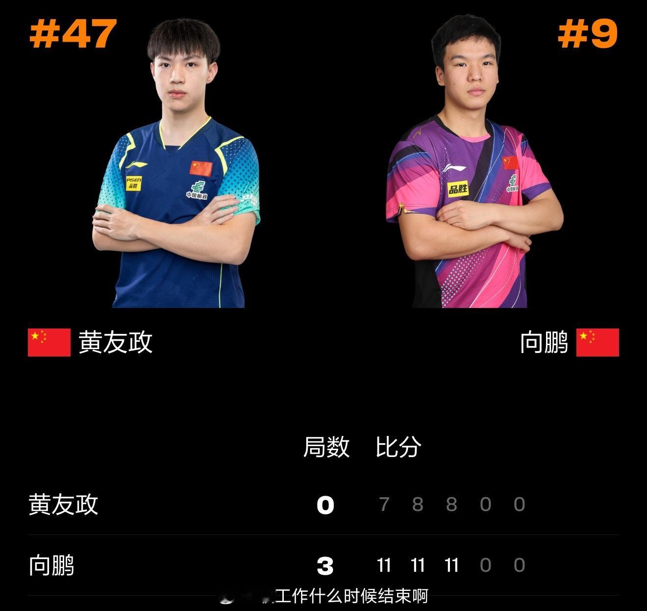 向鹏3比0黄友政 📍『2026 WTT新加坡大满贯』男单1/16决赛🏓向鹏3