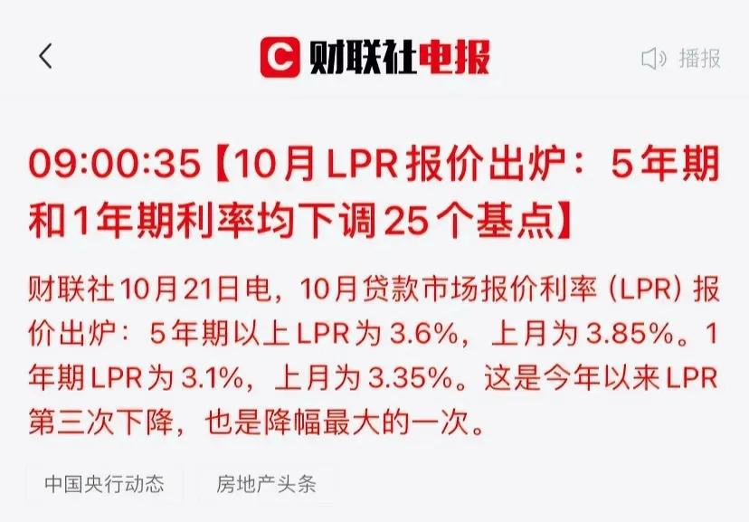 记住这个信号
这将是国家放水的开端
LPR今日迎来下调25个基点
房奴的压力又小