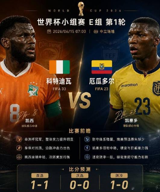 世界杯小组赛前瞻世界杯世界杯预测科特迪瓦 vs 厄瓜多尔连红终极密码！非洲大象硬